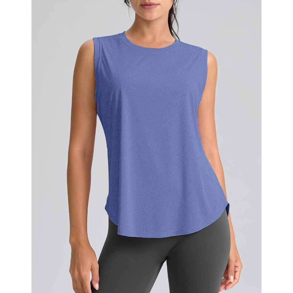 〽️Women's Heather Blue Pull Over Sleeveless Breathable Running Tennis Tank Top